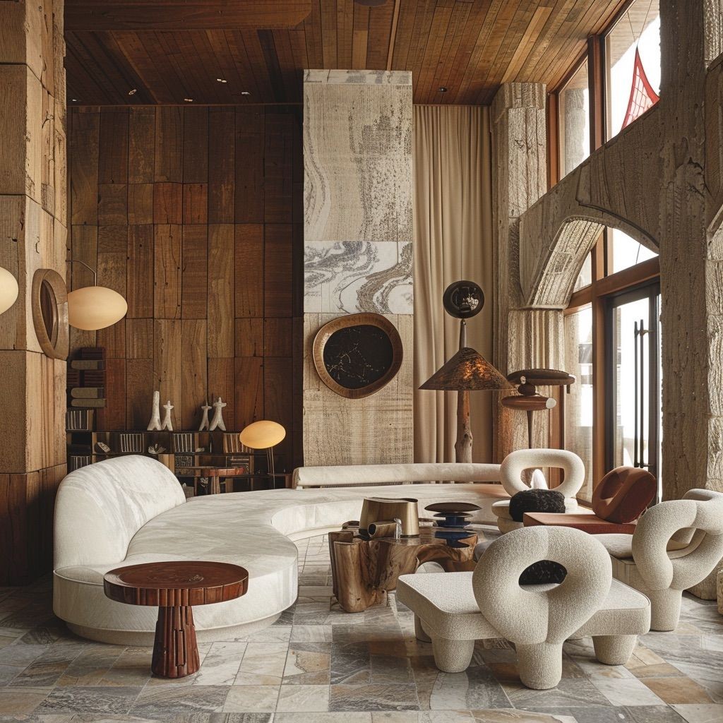 Interior lobby of a chalet style boutique hotel 